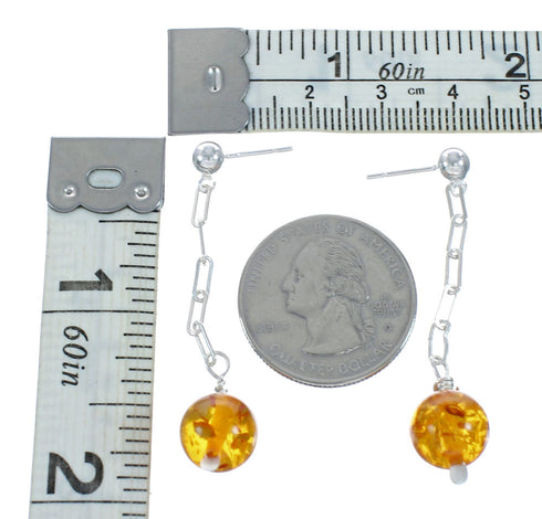 Navajo Amber Sterling Silver Post Dangle Earrings X10361